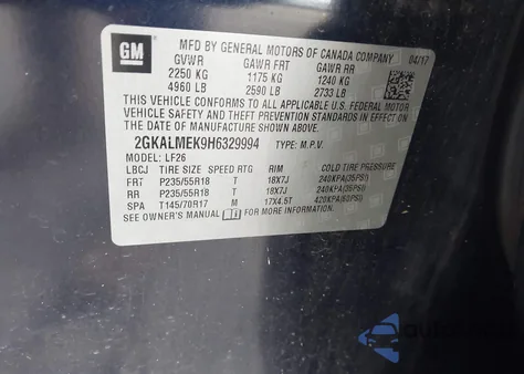 2017 GMC Terrain Sle-1 из США, поврежденный, VIN 2GKALMEK9H6329994
